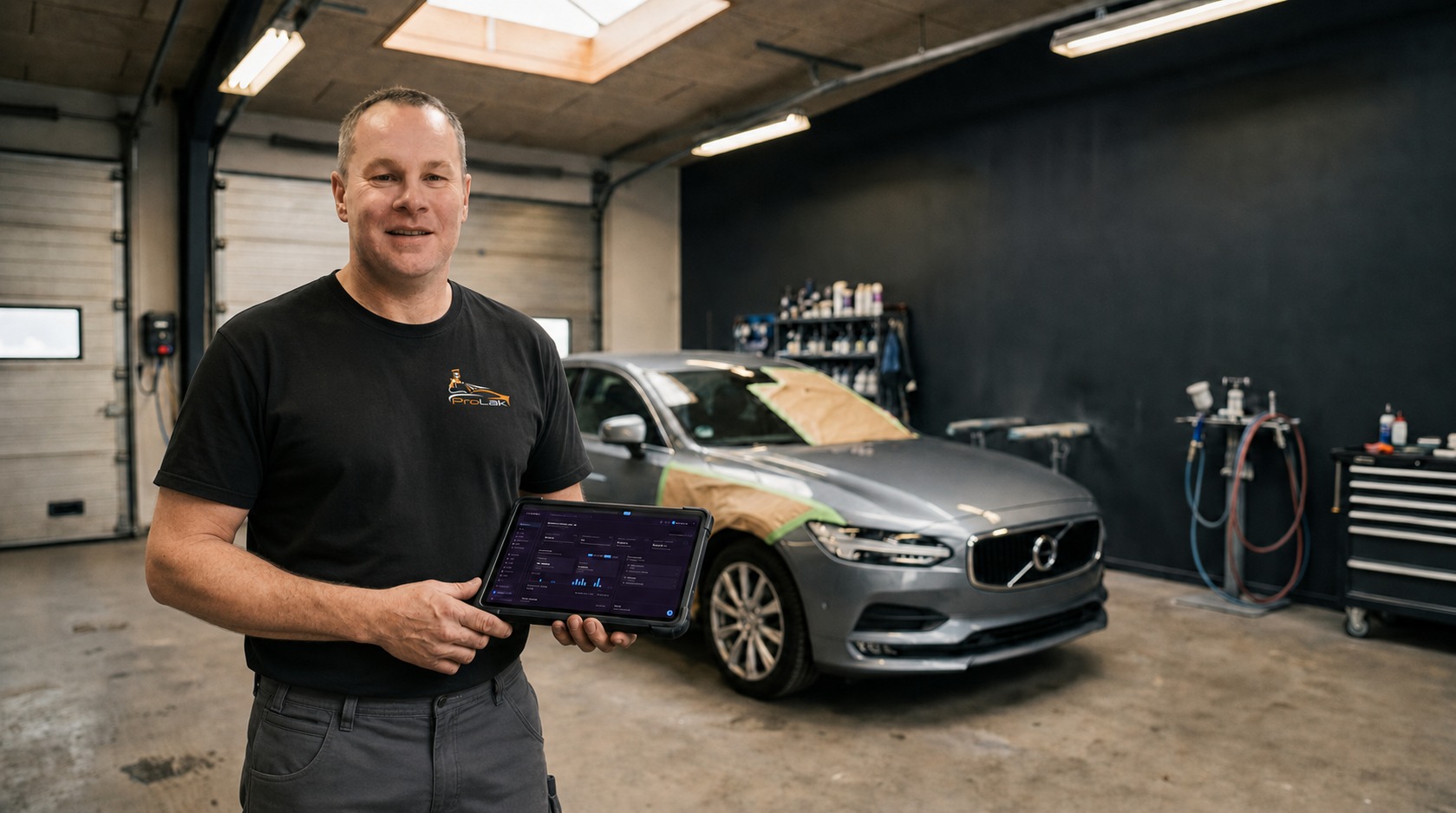René fra ProLak med Zarit på tablet i værkstedet